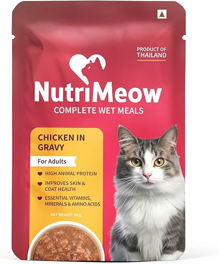 NutriMeow Chicken in Gravy Wet Cat Food for Adult Cats - 80gm | Pack of 12 | Rich in Protein | Healthy, Nutritious &amp; Delic...