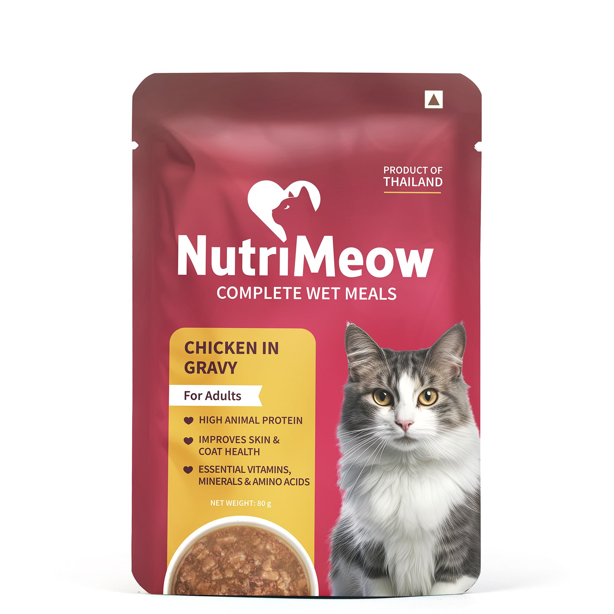 NutriMeow by HUFT Chicken in Gravy Wet Cat Food for Adult Cats - 80gm | Pack of 12 | Rich in Protein | Healthy, Nutritious & Delicious Cat Pouch | Complete Meal | Supports Active & Healthy Lifestyle-image-43