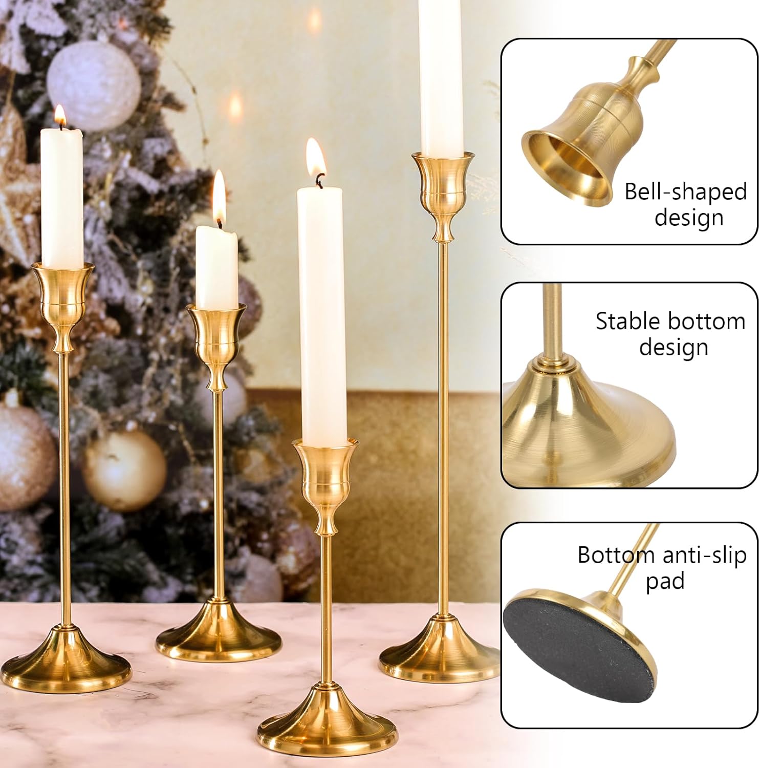 Candlestick Holders, 12PCS Taper Candle Holder for Candlesticks, Gold Candle Holders for Table Centerpiece, Wedding, Party