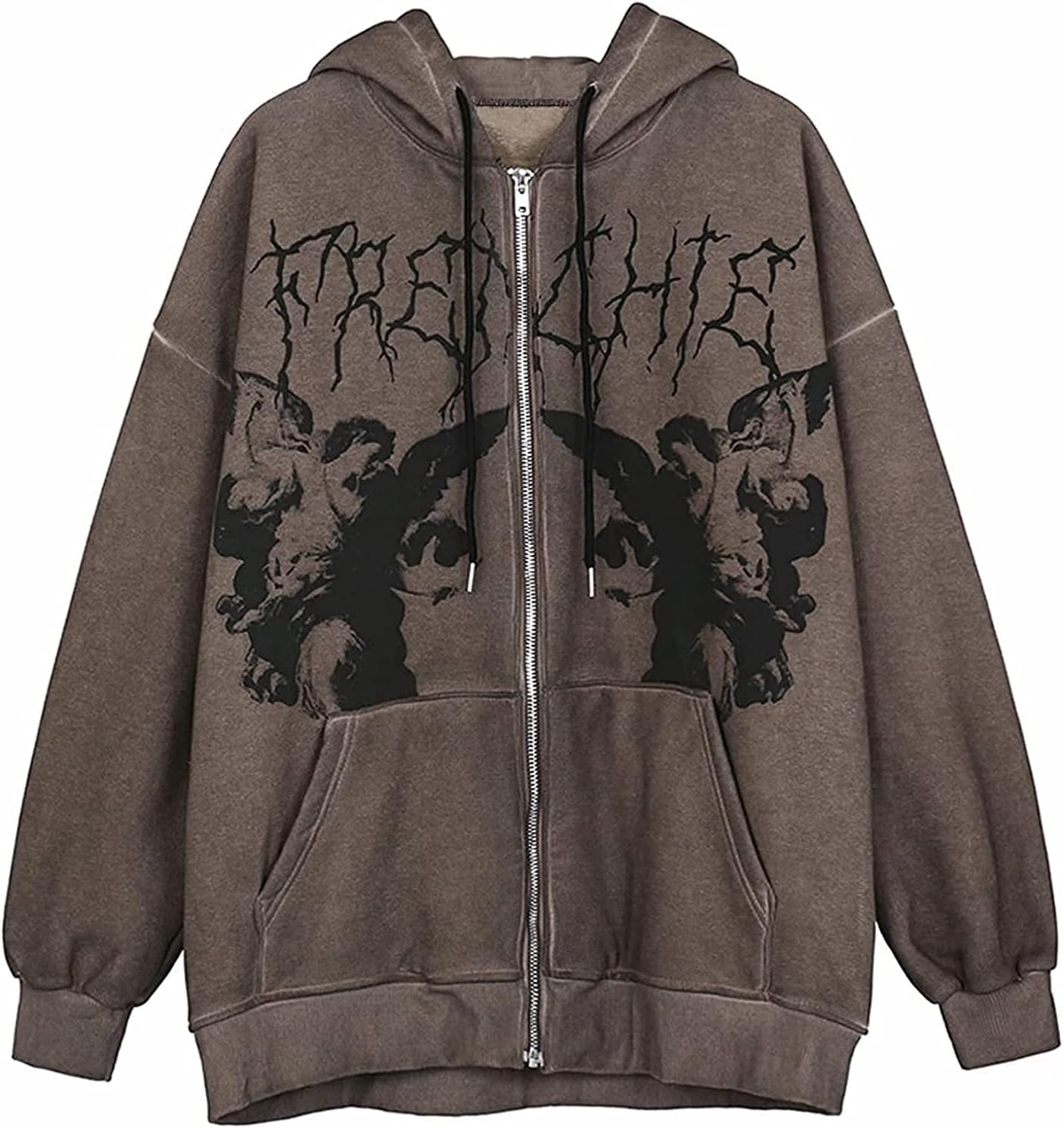 POHADON Y2k Zip Up Hoodie for Women Men Oversized Aesthetic Sweatshirt Vintage 90s Streetwear Jacket Fairy Grunge Clothes