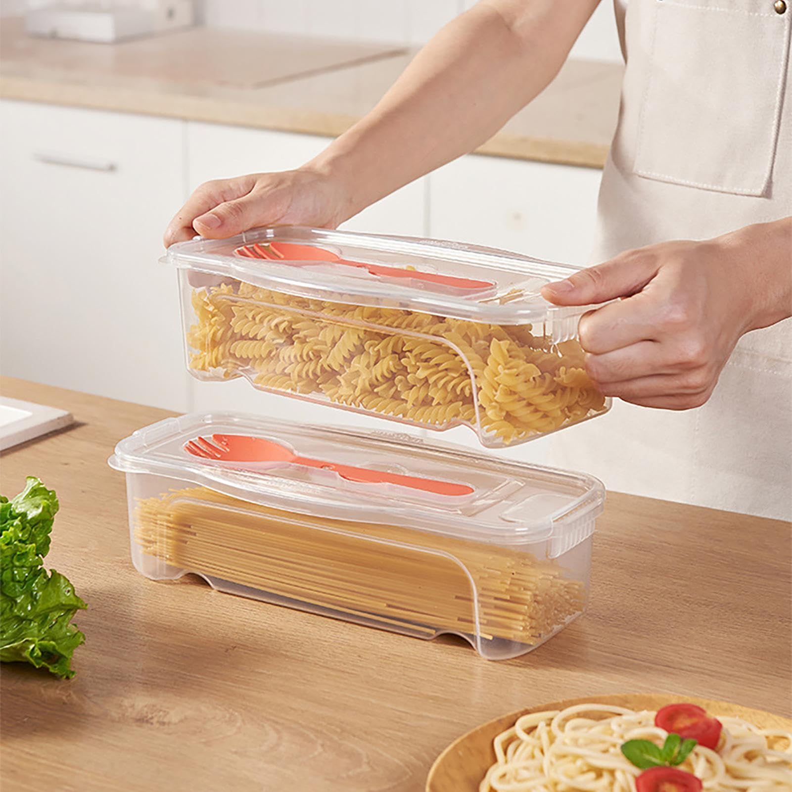 Nudelkocher für die Mikrowelle - Rechteckige Pasta-Behälter, langlebige gestreifte Nudeln, luftdichter Lebensmittelbehälter mit Deckel | Kühlschrank-Organizer, Behälter