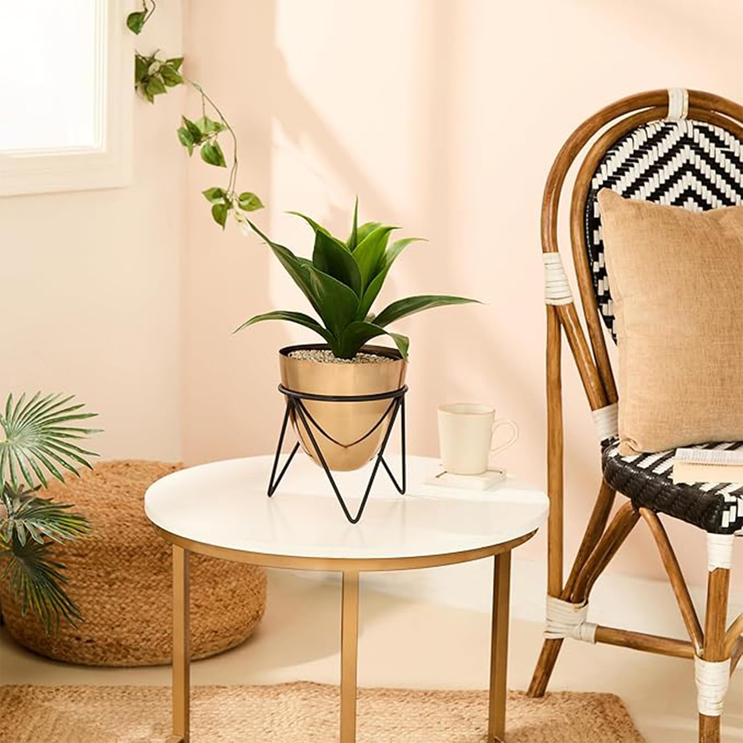 amazon basics Metal Planters with Stand (Pack of 1) | Planter for Living Room and Bedroom Decor | Best Decor Gift (Copper Gold) (B0D6GLK7VY) Amazon Price History, Amazon Price Tracker