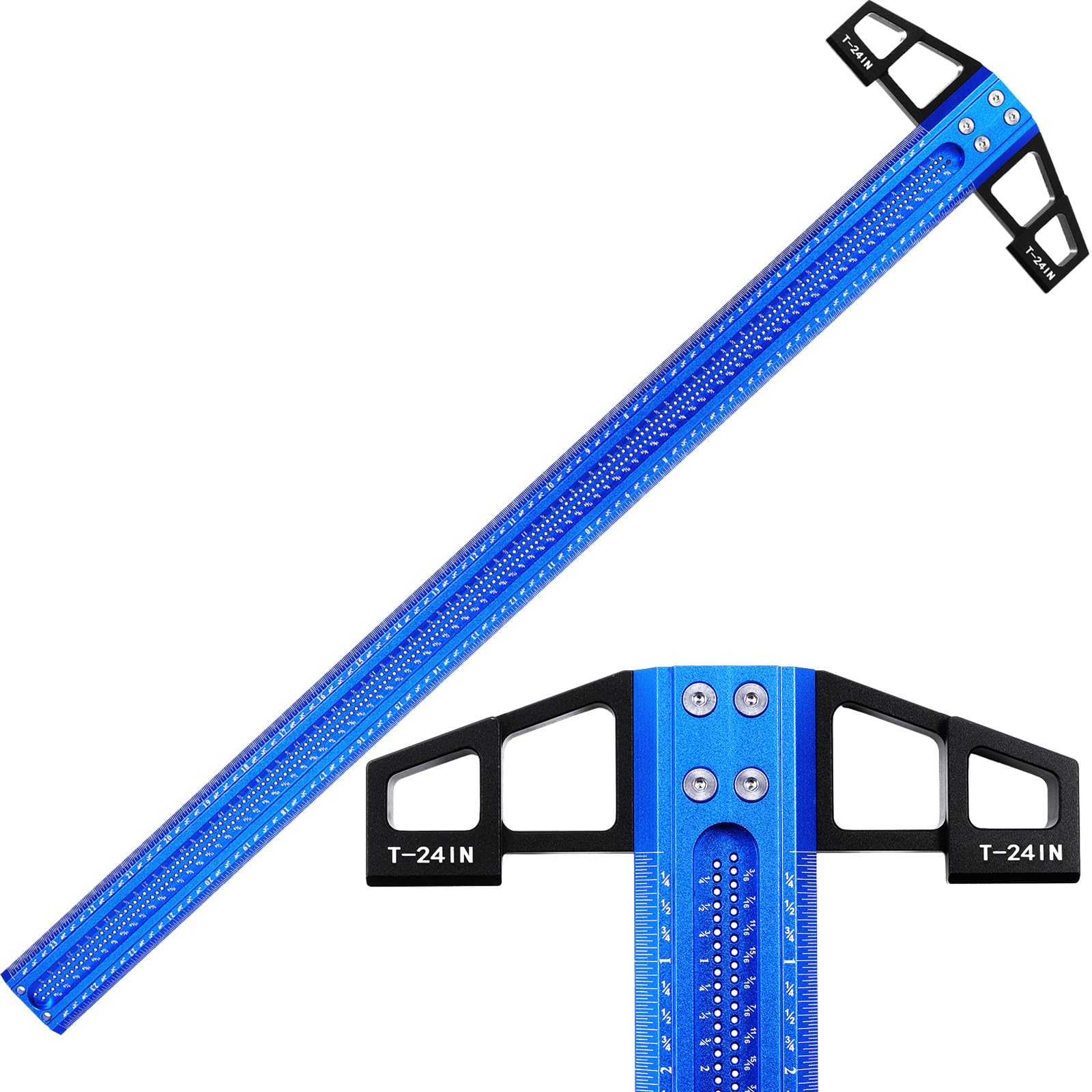 Precision T Square Ruler 24 inch Woodworking Scriber T-Square Ruler 24 inch, Precision Marking Woodworking T Ruler, 24 inch T Square Ruler, Aluminum Alloy Hole Positioning Scribing T-Square Ruler
