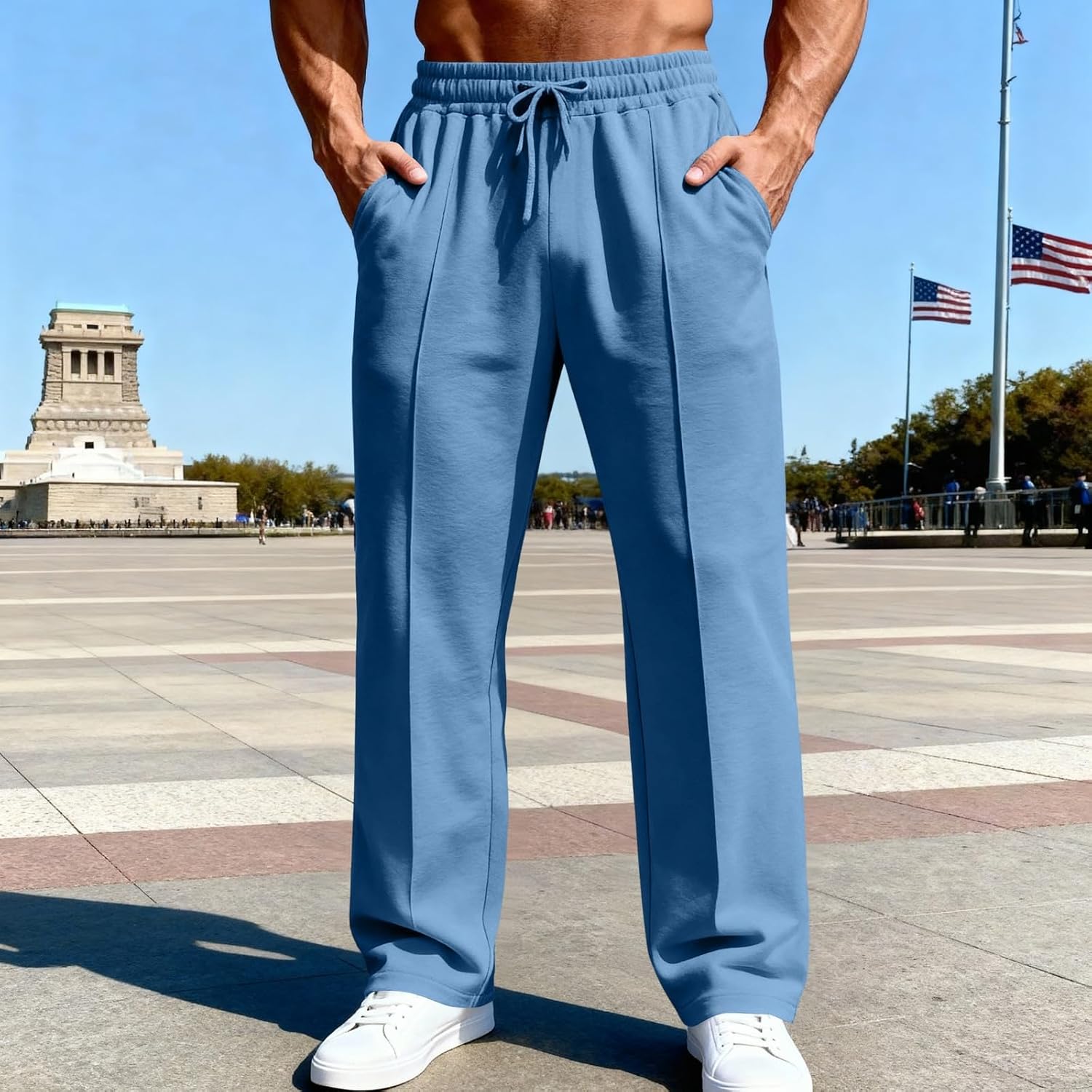 Sweat Pants for Mens Yoga Sweatpants Men's Sweatpants Athletic Pants Knit Baggy Exercise Lounge Wide Leg Sweat for Men with Pockets Mens Tall Clothing Gifts(Blue,XXL)