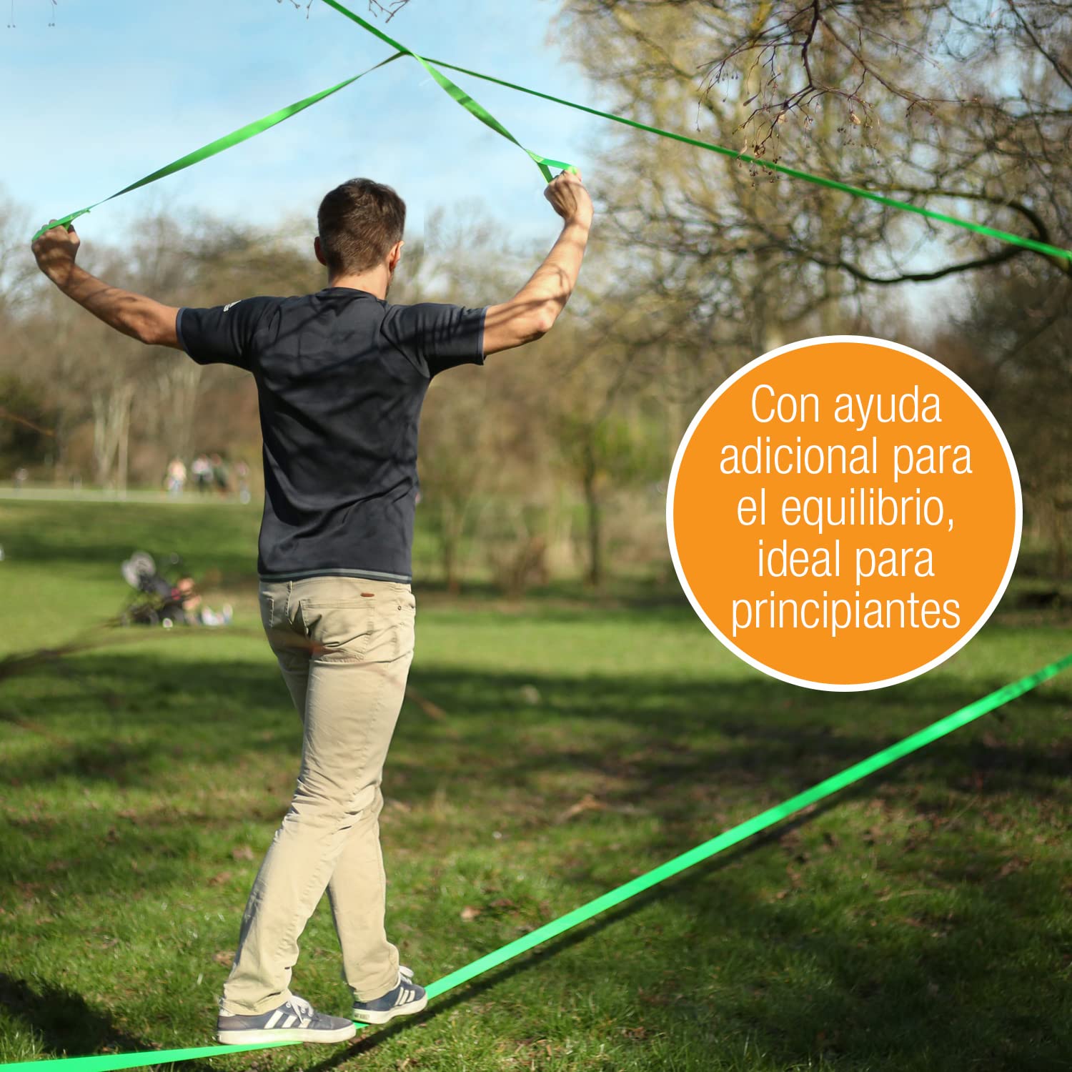 High Pulse Slackline Incl. Instrucciones | 15 m – Set de Slackline con Tensor, Protección de tensores, Cuerda Auxiliar para Principiantes, Protectores de árbol y Bolsa de Transporte