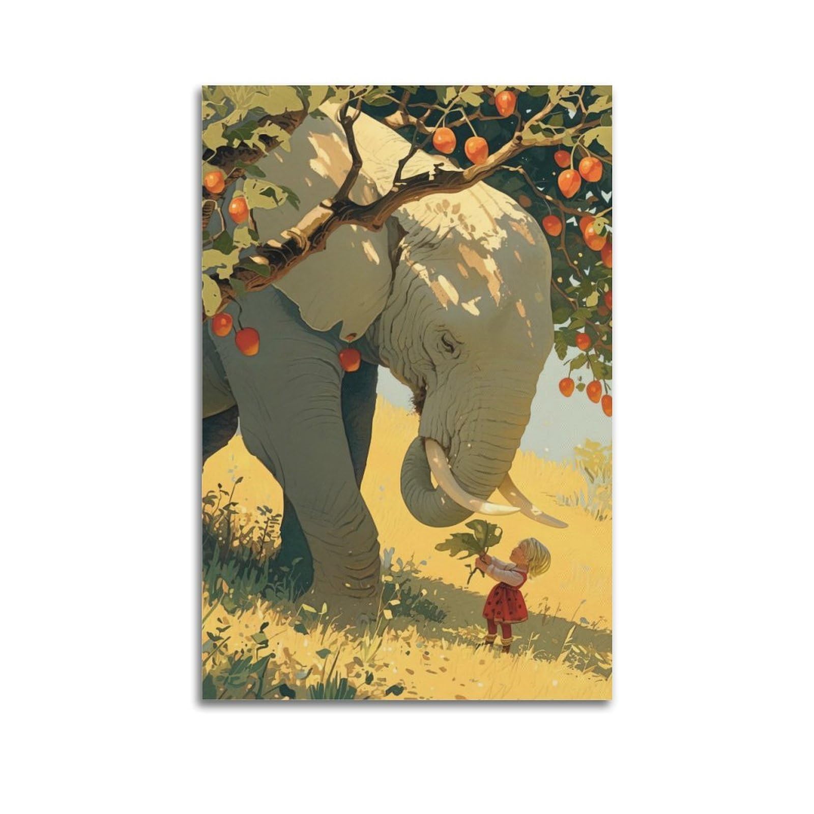 WZKTCL Animal Artwork Poster Elephant And Little Girl in The Meadow Poster Decorative Painting Canvas Wall Posters And Art Picture Print Modern Family Bedroom Decor Posters 24x36inch(60x90cm)