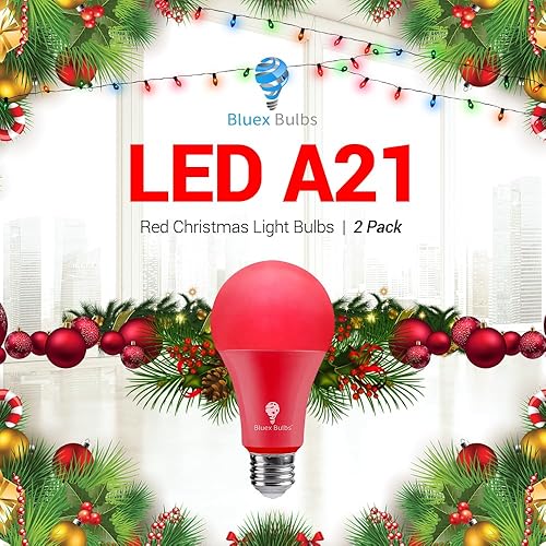 Miniatura 7 de BlueX Paquete de 2 bombillas LED rojas A21 (15 W, equivalente a 120 W), base E26, bombilla LED roja para decoración de fiestas, porche, iluminación