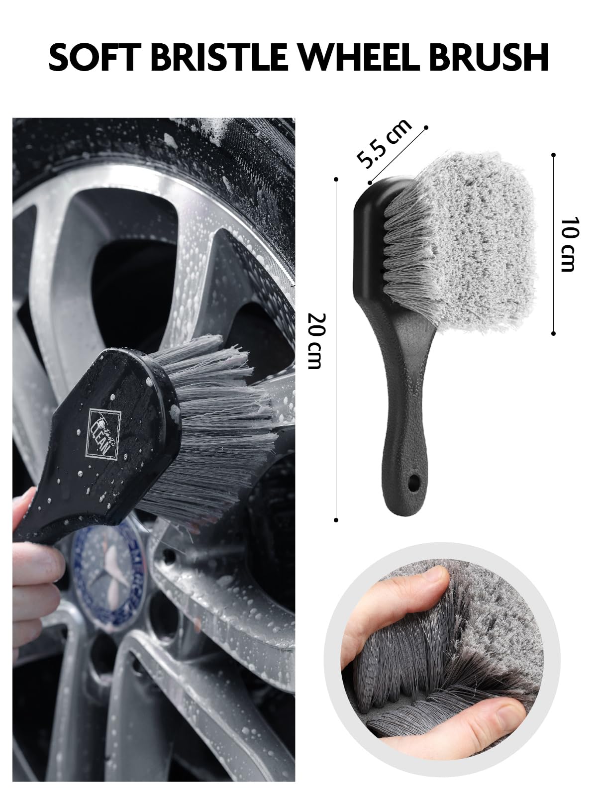 Fantasticlean 7 Pezzi Kit Spazzole Pulizia Auto | Spazzola Cerchi in Microfibra, Spazzole per Ruote e Pneumatici, Pennello Detailing a Doppia Estremità, Tamponi di Lucidatura
