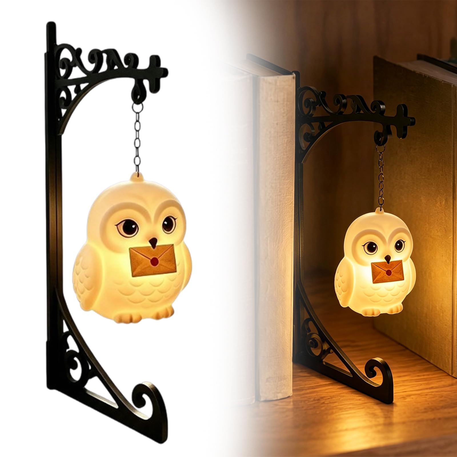 Owl Bookshelf Lantern, Vintage Book Nook Lamp with Warm LED Glow, White 3.94 Inch, 150.00x50.00x50.00mm