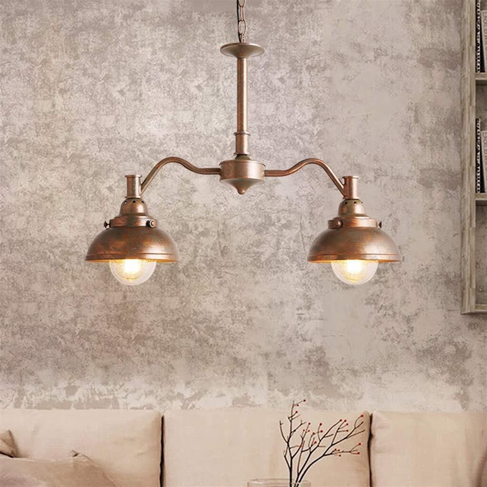Lampadario per ristorante, illuminazione con paralume e doppio faro, stile vintage in ferro battuto, per soggiorno, cucina, mobili di illuminazione