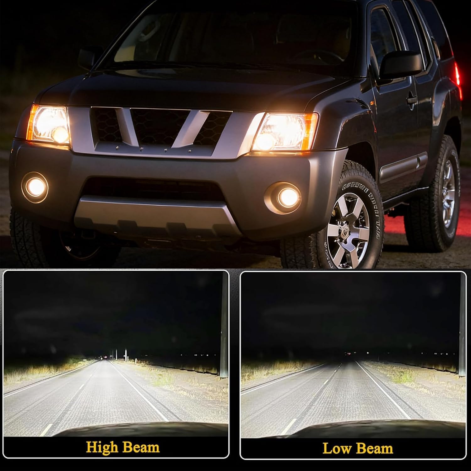 Headlight Assembly Fit Nissan Xterra 2005 2006 2007 2008 2009 2010 2011 2012 2013 2014 2015 Headlights Headlamp Replacement Driver & Passenger Side, Chrome Housing Amber Corner