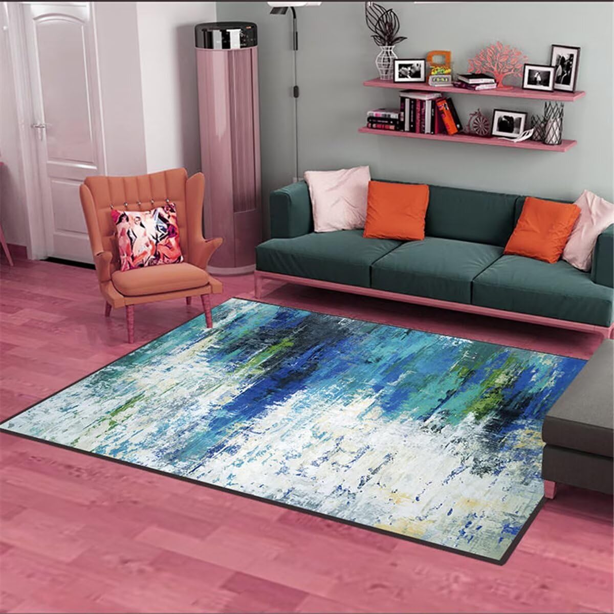 Tapis de jeu bébé pour salon et chambre fille déco bleu 90x150