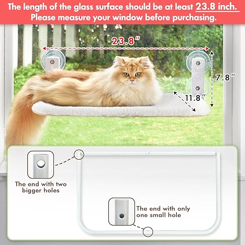 Miniatura 2 de AMOSIJOY Percha inalámbrica para ventana para gatos, hamaca para gatos con 4 ventosas fuertes, marco de metal sólido y dos fundas reemplazables,