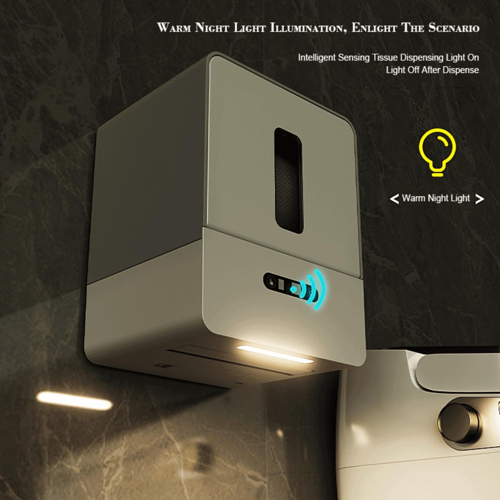 Dispensador Automático de Toallas de Papel sin, Soporte Inteligente para Rollo de Papel para Montaje en Pared, Dispensador Eléctrico de Toallas de Papel con Luz Nocturna para