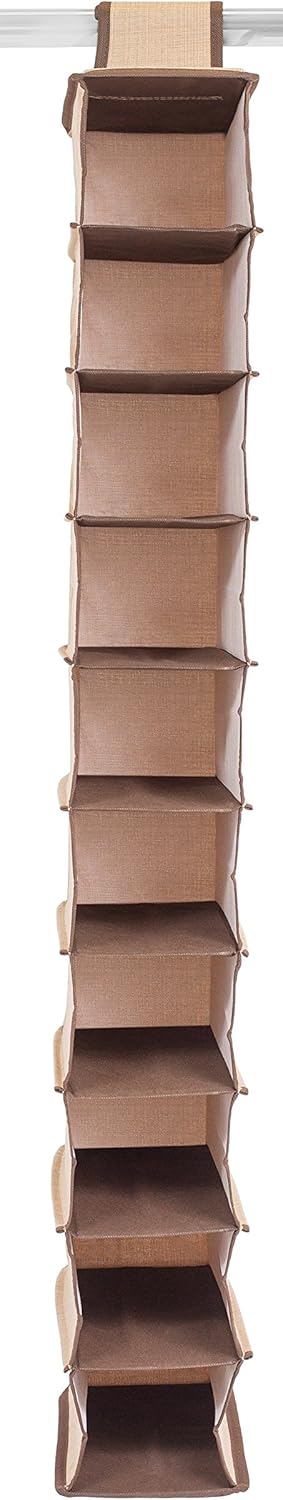Internet's Best 10 Tier Hanging Shoe Organizer - Narrow Shelf Closet Shoe Rack - Footwear Storage - Brown (Beige)