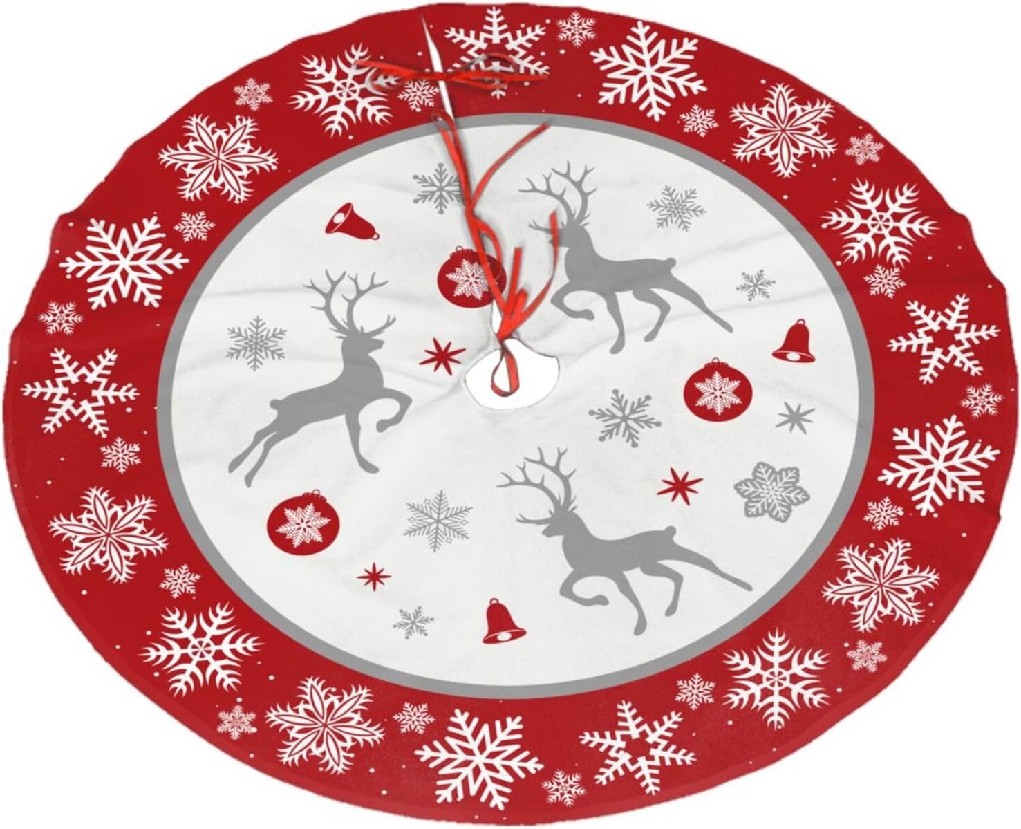 Snowflake Reindeer Red Christmas Tree Skirt 48" Xmas Tree