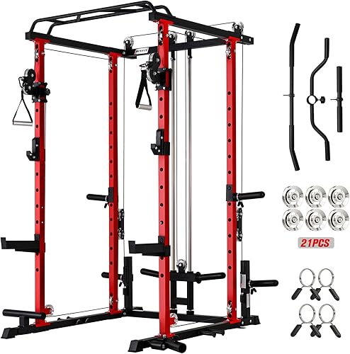 Miniatura 17 de RitFit El paquete multifunción de garaje y gimnasio en casa incluye jaula de potencia de 1200 libras PPC03/P3 con sistema de cruce de cables, banco