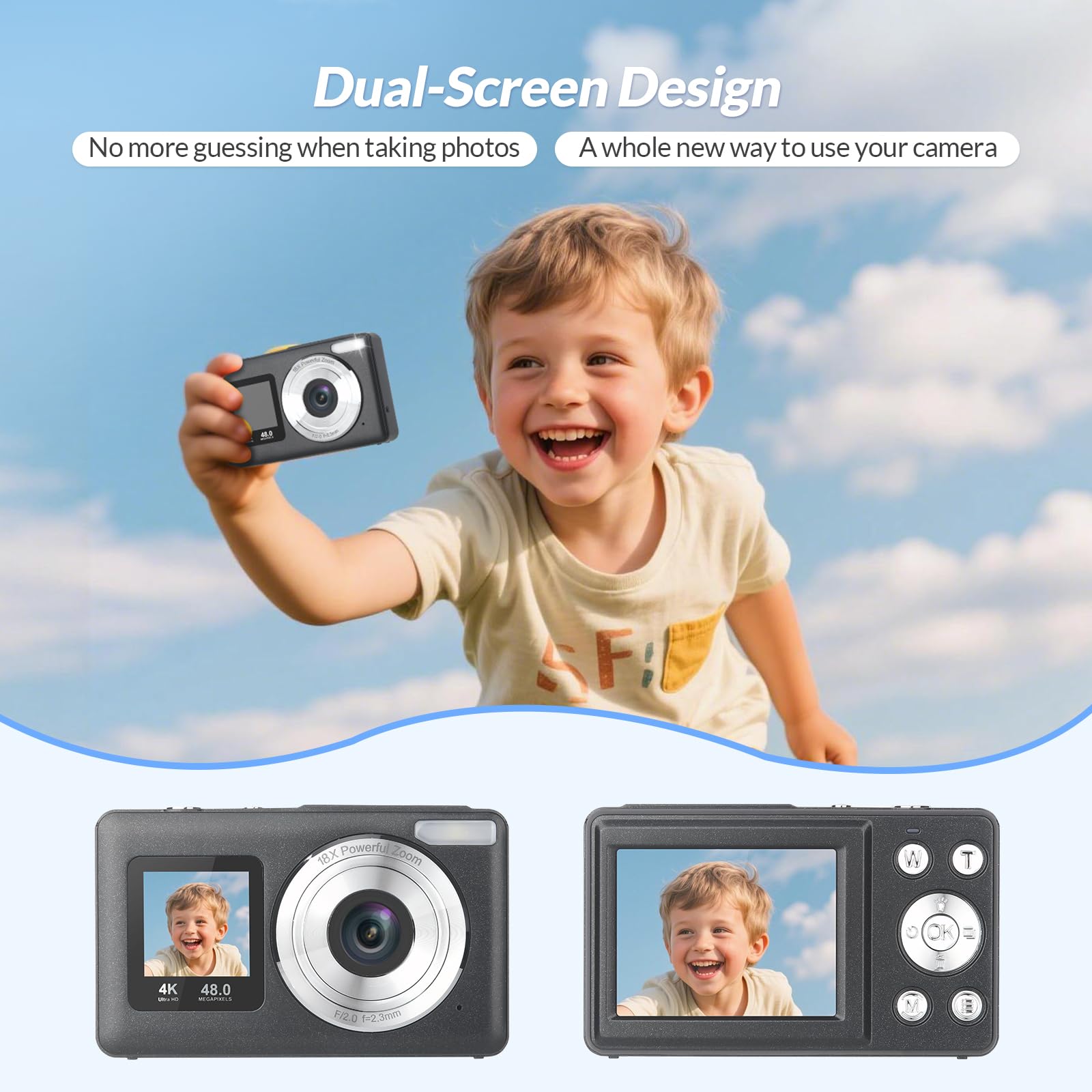 Fotocamera digitale, fotocamera portatile ad alta definizione 1080P con zoom 16x e stabilizzazione, include scheda di memoria interna da 32 GB, fotocamera compatta e leggera.