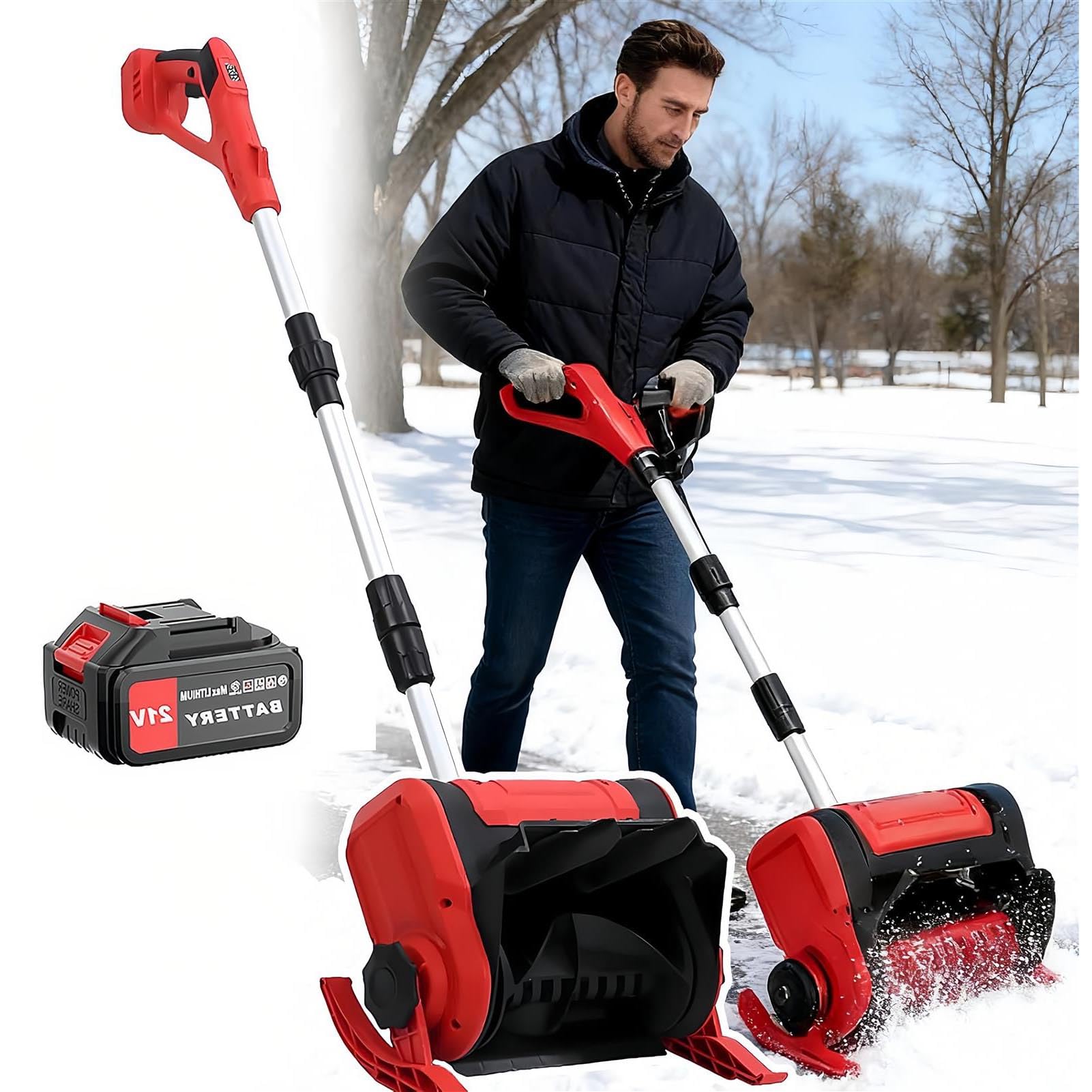 Pelle à neige sans fil pour batterie, souffleuse à neige électrique avec direction réglable et manche télescopique, pour allées, trottoirs, routes