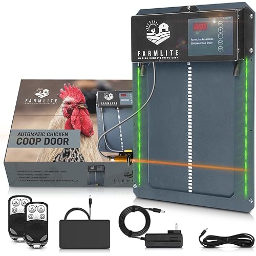 FarmLite Automatic Chicken Coop Door Opener | Non-Battery Powered Automatic Chicken Door | Automatic Coop Door with Timer and Light Sensor | USA Brand