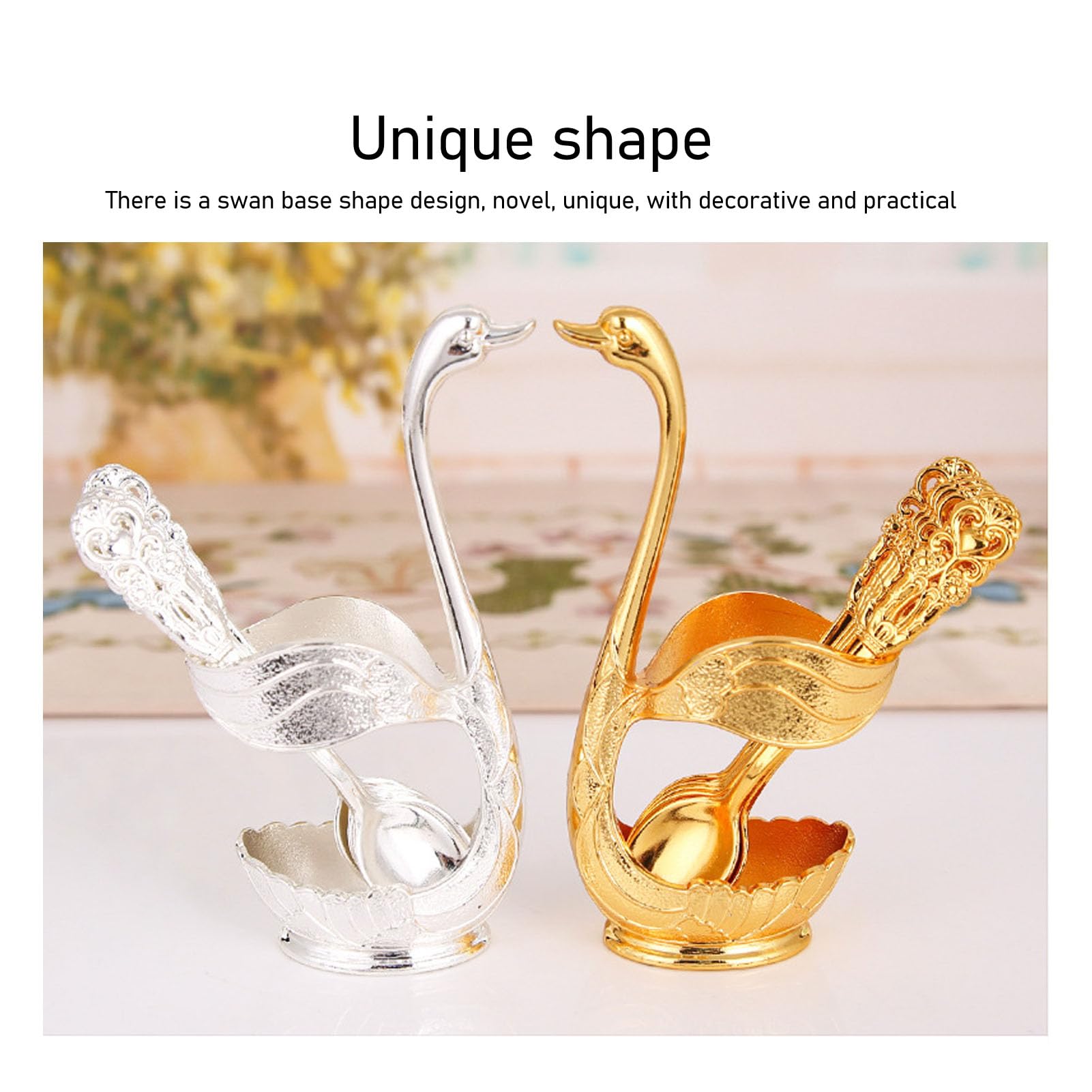 Swan Base Holder Forks Set Aluminum Silver Fashion Rustproof Decorative Swan Base Holder with 6 Forks for Fruits