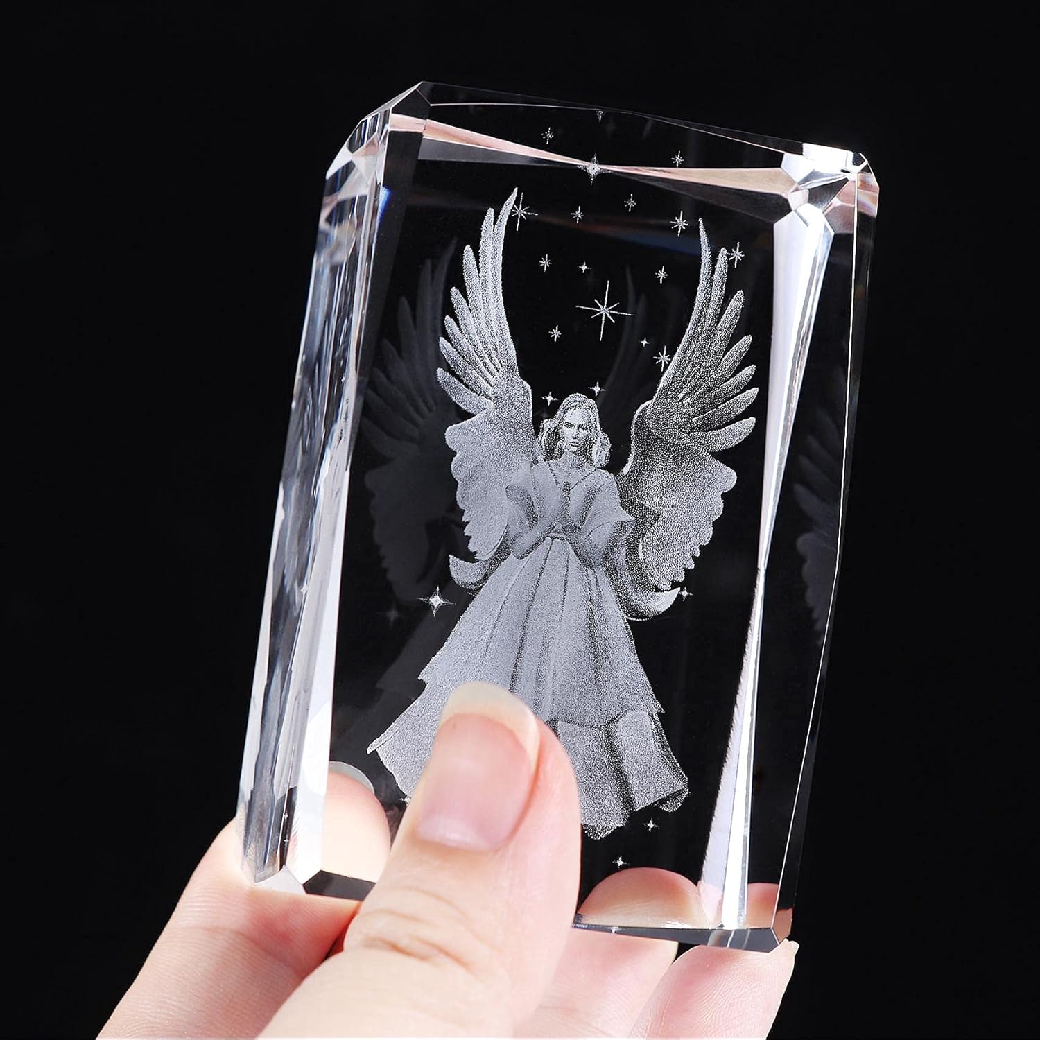 YWHL 3D Crystal Guardian Angel Figurine with Colorful Light Base, Laser Engraved Glass Angel Gifts, Collectible Figurines : Everything Else