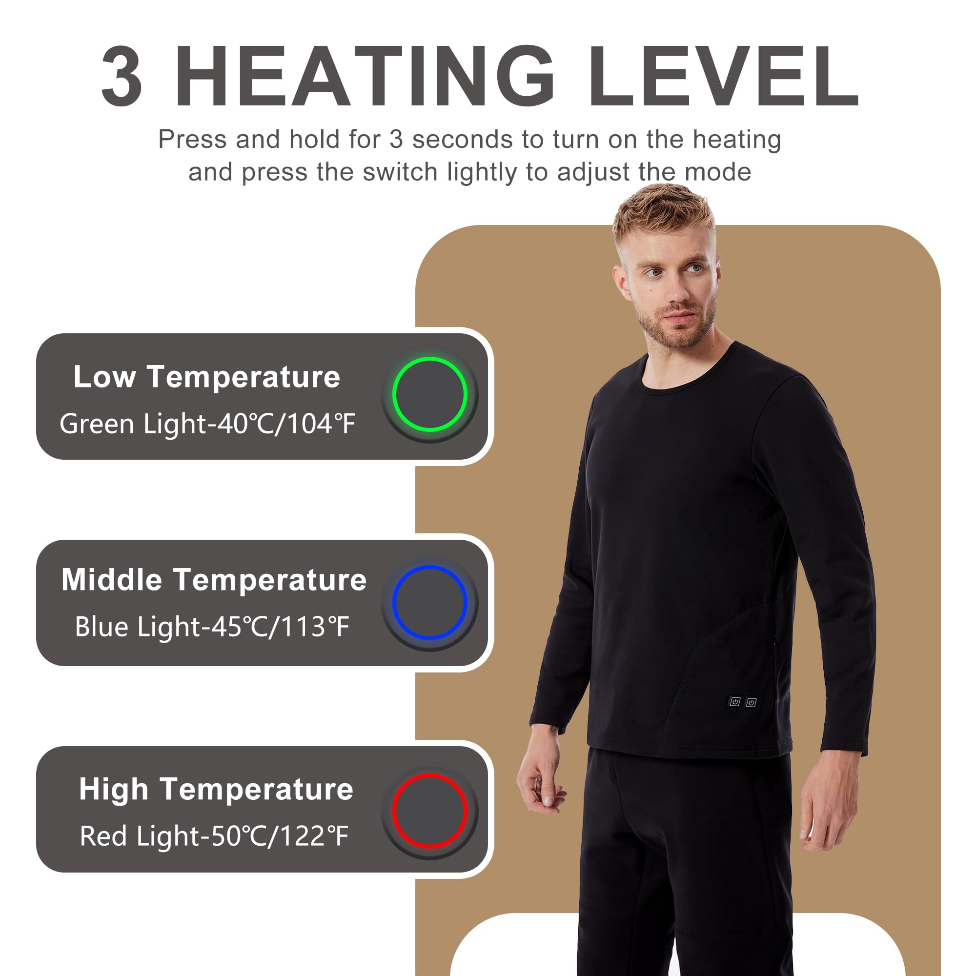 Ropa Interior térmica eléctrica para Hombre, Camiseta y pantalón térmicos de Invierno con 3 Niveles de Calor para Esquiar y Acampar.