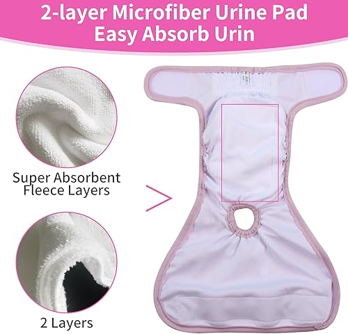 Miniatura 3 de Pañales lavables para perras pequeñas, paquete de 4 pañales reutilizables para cachorros, superabsorbentes, para período, ciclo de calor,