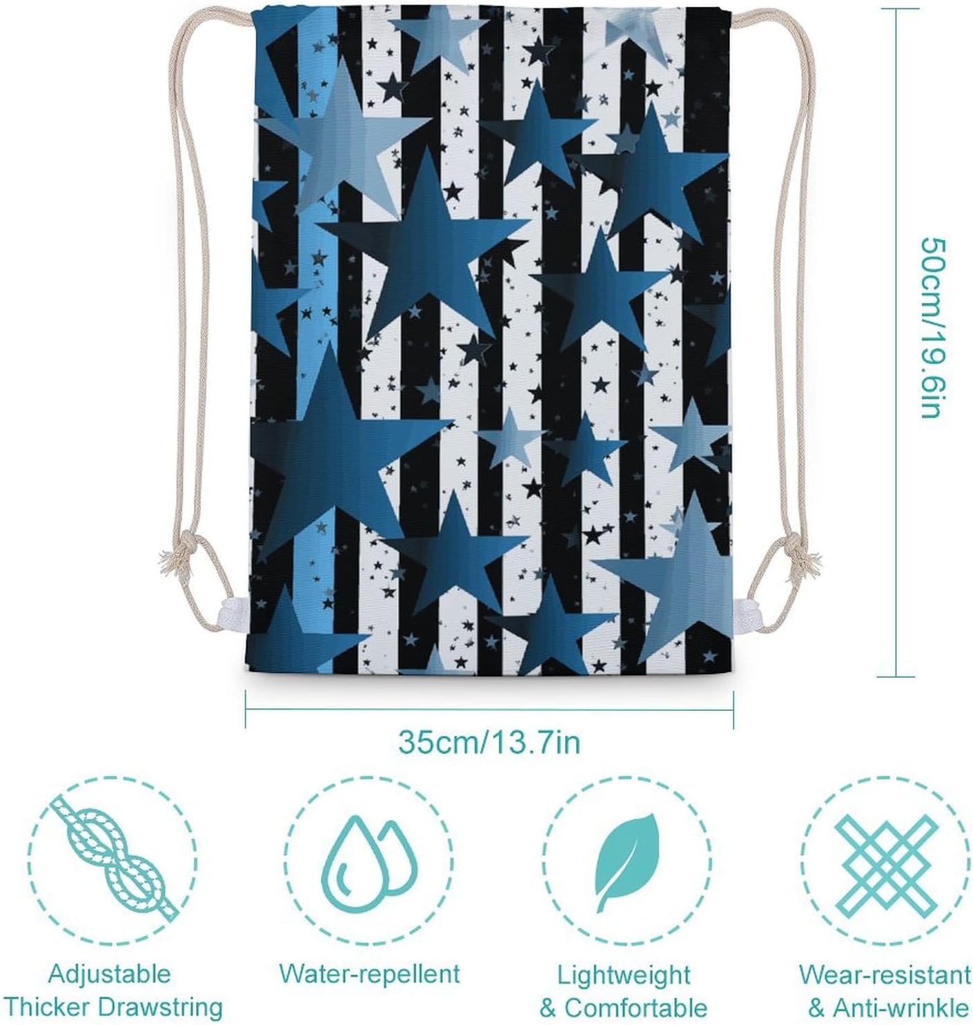 Drawstring Backpack Stripes And Stars Printed Sport Gym Drawstring Bag Lightweight Cinch Sacks Backpack Drawstring Bags for Yoga Sport Gym Beach Travel Backpacks