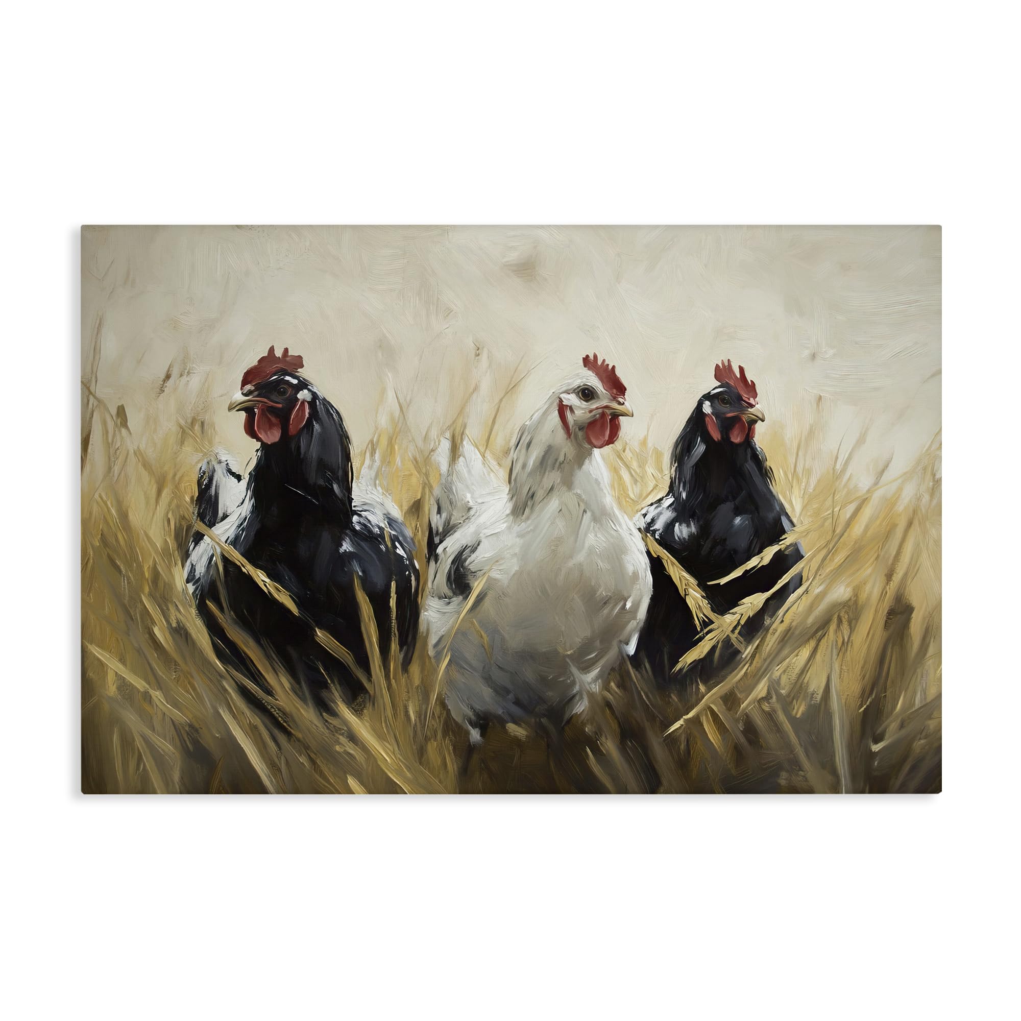 Stupell Industries 'Chickens In Wheat Field', Canvas Art, 30 x 20 Inches, Easy to Hang and Sturdy, Made in USA, by Tina LeCour