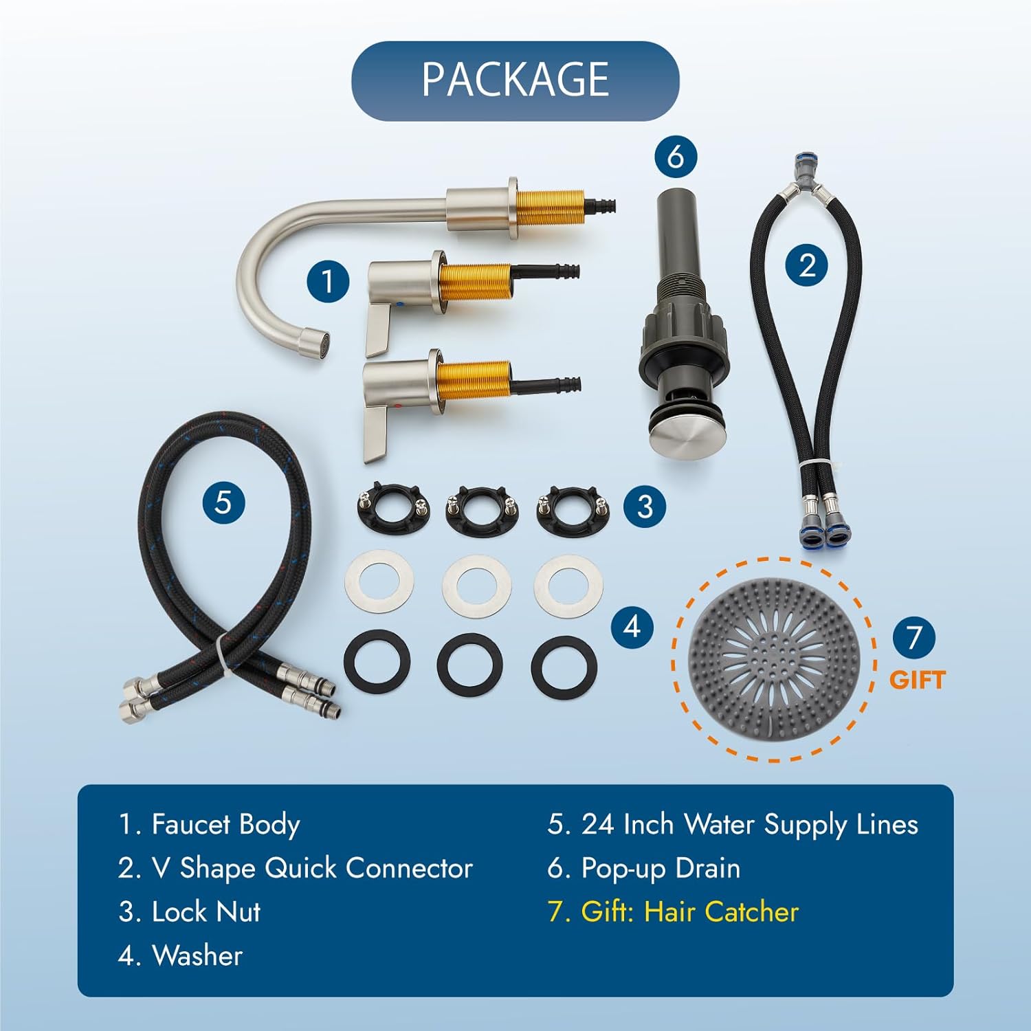 Bathroom Sink Faucet 3 Hole, 8 Inch Widespread Bathroom Sink Faucet with 2 Handles, Pop-up Drain & Hair Catcher Included for Vanity RV Farmhouse Sink, Brushed Nickel - Image 9