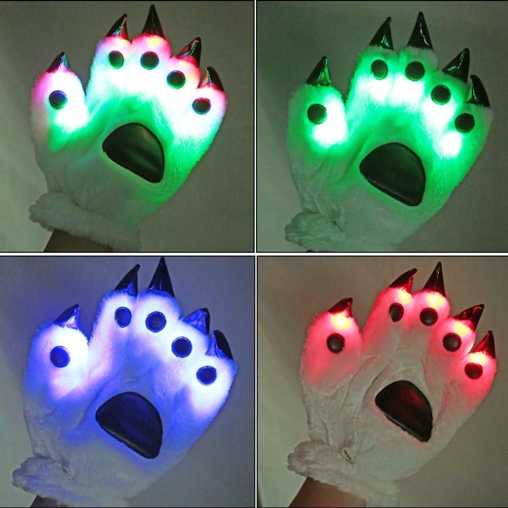 LED Finger Flashing Bear Paw Gloves - Luwint Novelty Lights Up Glow Blink Show Prop Toy for Werewolf Cat Monster Costume : Clothing, Shoes & Jewelry
