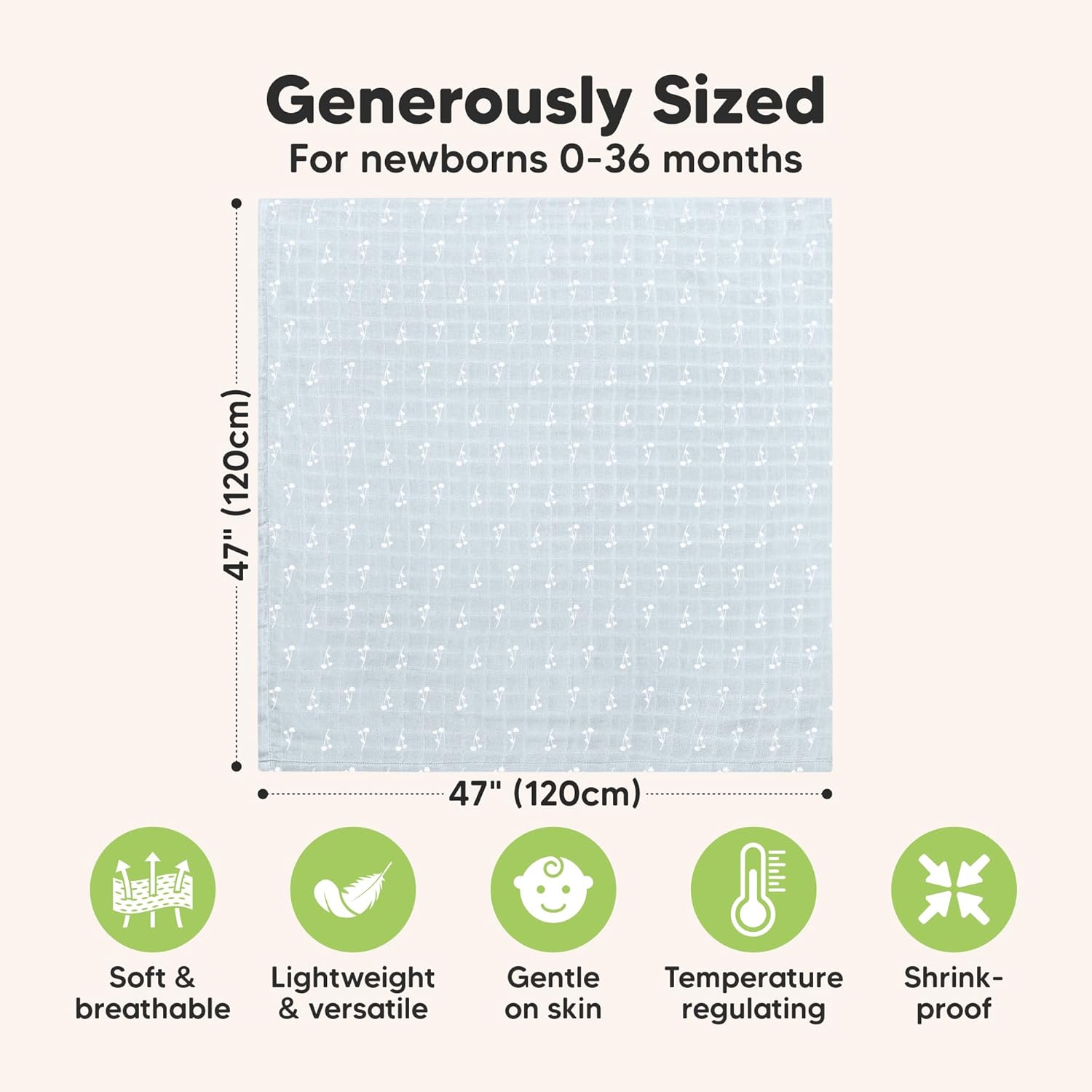 4-Pack Muslin Swaddle Blankets for Boys, Girls - Organic Baby Swaddles for Newborns, Soft & Breathable Receiving Baby Blankets for Girl, Boy, Neutral, Newborn Essentials Gift (Bloom) - Image 3