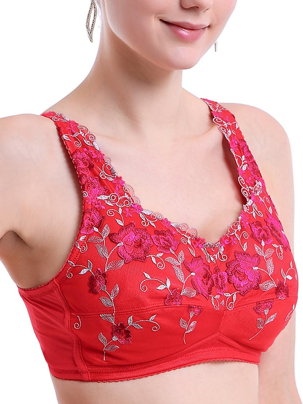 BIMEI Mastectomy Bra Pocket Bra with Lace Embroidery Wire Free for Silicone Breastforms8466
