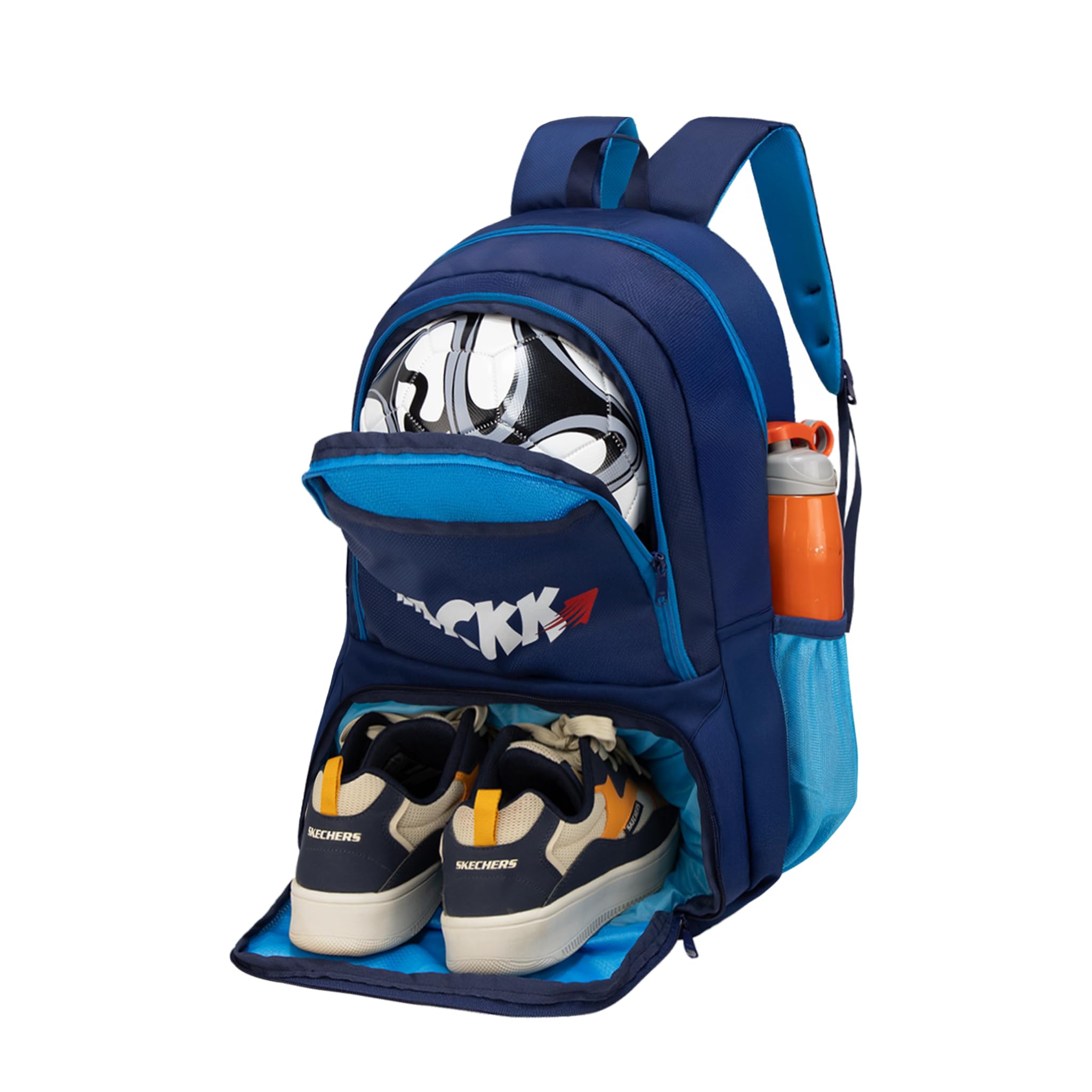 Whackk Strike Navy Blue 32L Ball Bag Backpack | Football, Basketball & Volleyball Kit Bag | Separate Ventilated Ball & Shoe Compartments | Dual Bottle Holders | for Kids, Boys & Men-image-20