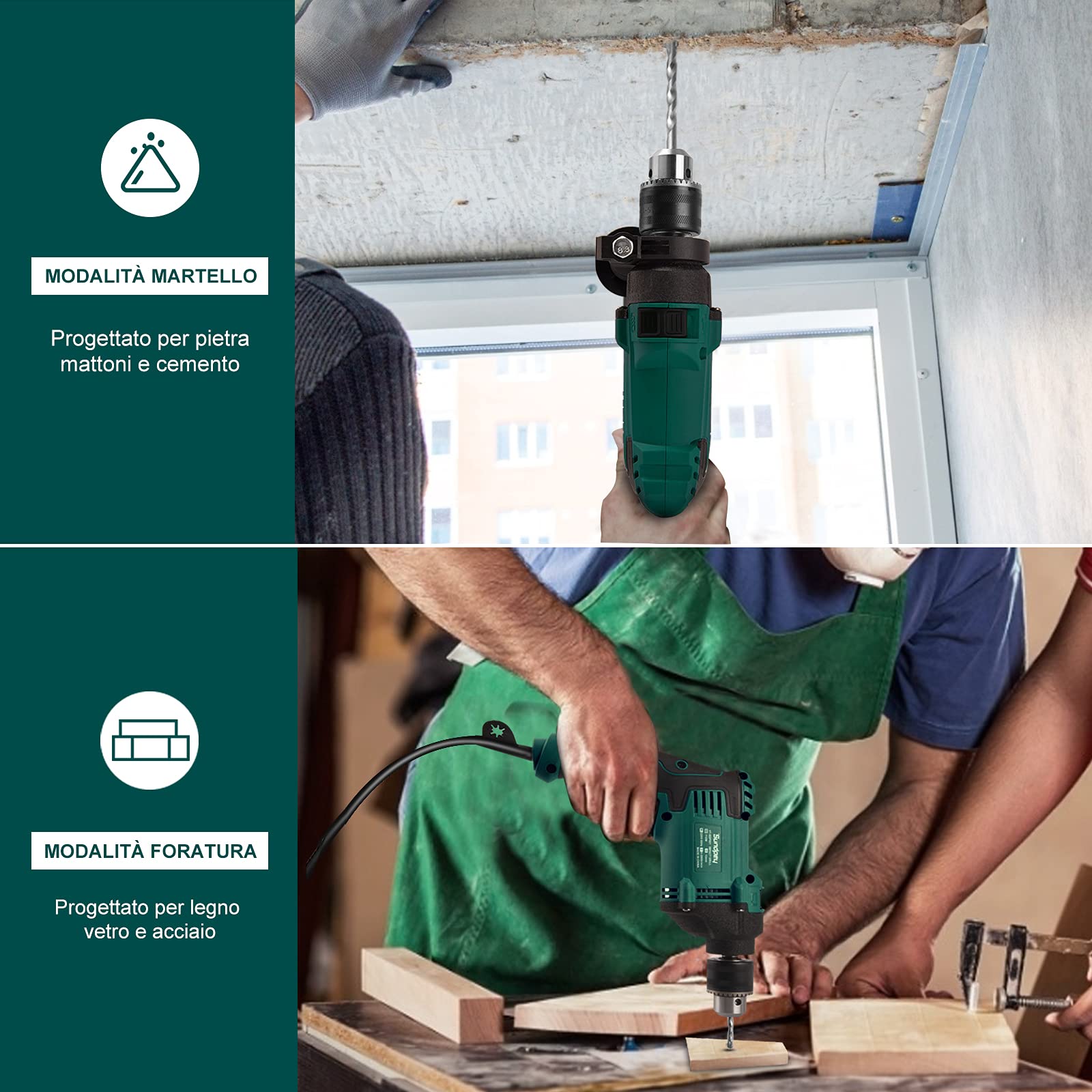 Trapano A Percussione TEENO 710W - Fora Legno, Metallo E Calcestruzzo Con Accessori - Foto 2