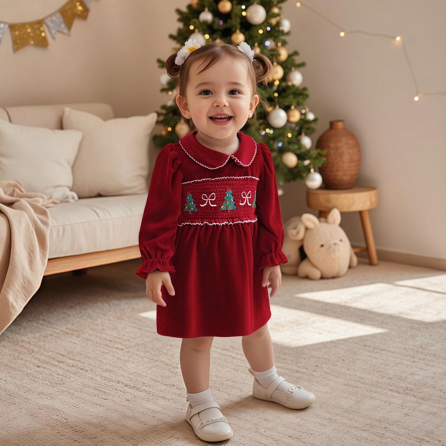 Toddler Baby Girl Football Outfit Football Season Game Day Dress Bow Gingham Smocked Dresses Fall Clothes