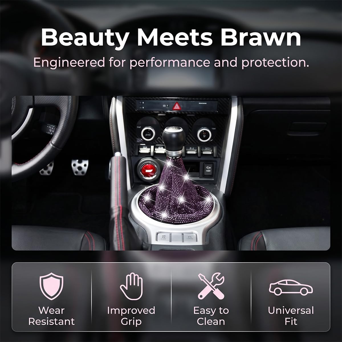 Bling Car Shift Boot Cover, Rhinestone Manual Auto Vehicle Gear Shifter Knob Boot Dust Protector, Diamond Auto Gear Stick Shifting Knob Gaiter Sleeve Cover, Universal Fit (Purple) image 3