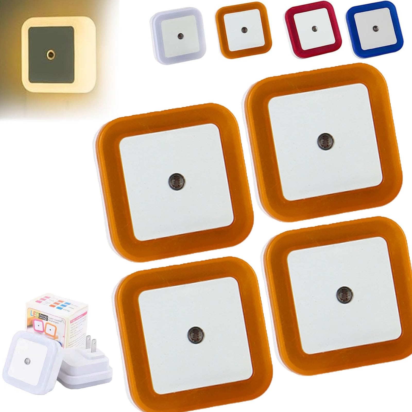 Square Light-Controlled Night Light,Square LED Night Light Plug in Wall,Smart Nightlight,Multiple Colors Available,Energy Efficient Soft Lamp for Bedroom, Bathroom, Hallway, Kitchen (D,12pc)
