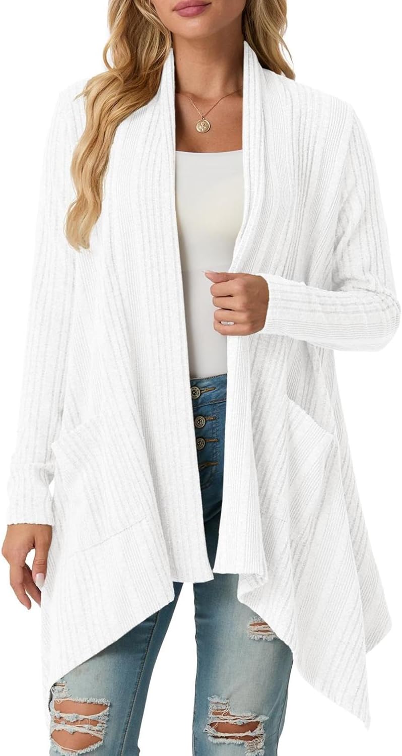 GRECERELLE Women's Long Sleeve Lightweight Draped Open Front Casual Cardigan Sweater with Pockets (S-2XL) - Image 2