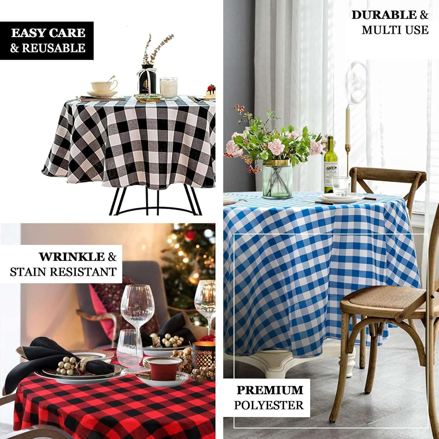 Efavormart Perfect Picnic Inspired Red/White Checkered 90" Round Polyester Tablecloths for Party Event Decor