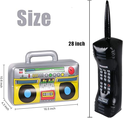 Miniatura 2 de Boombox inflable y teléfono móvil, 2 piezas, suministros de decoración de fiesta de los años 80 y 90, accesorios de cosplay, raperos, hip hop,