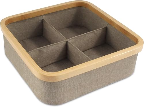 Vista 15 de BambooMN Organizador de cajones de tocador, bambú - 3 celdas - marrón