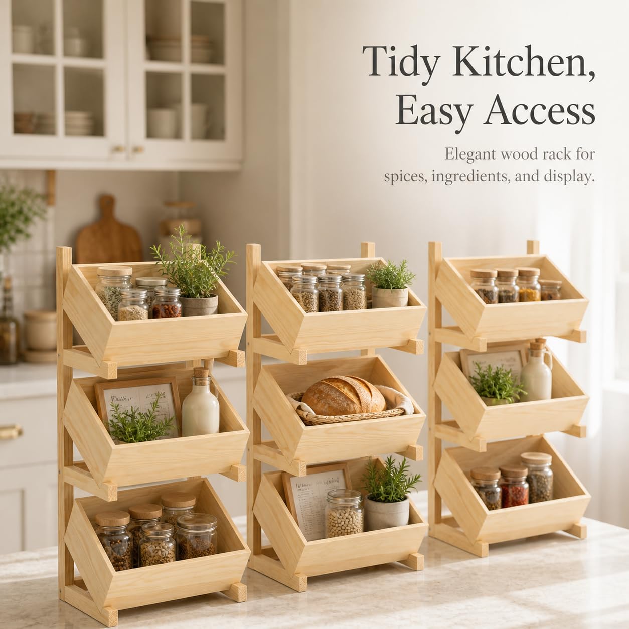 Scaffale Portaoggetti in Legno, 3 ripiani, legno naturale