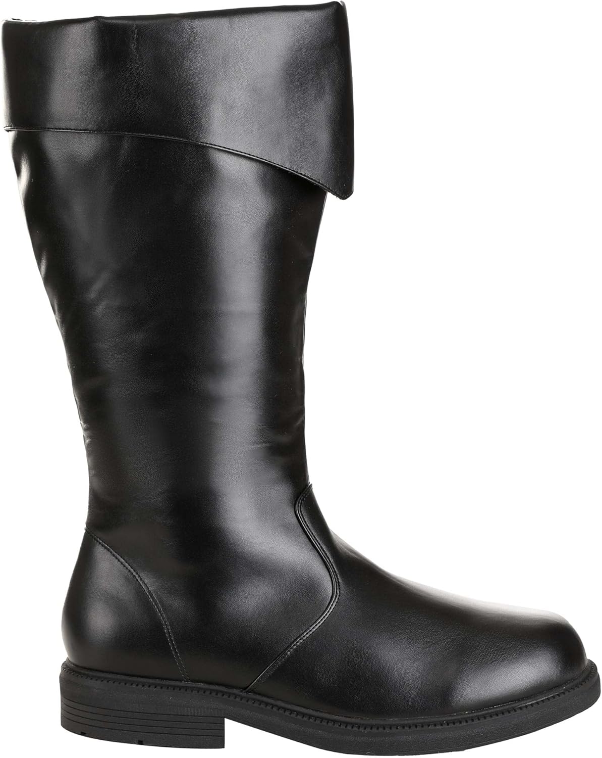 Men's Tall Black Costume Boots, Faux Leather, Turned-Down Cuff, Anti-Skid Sole