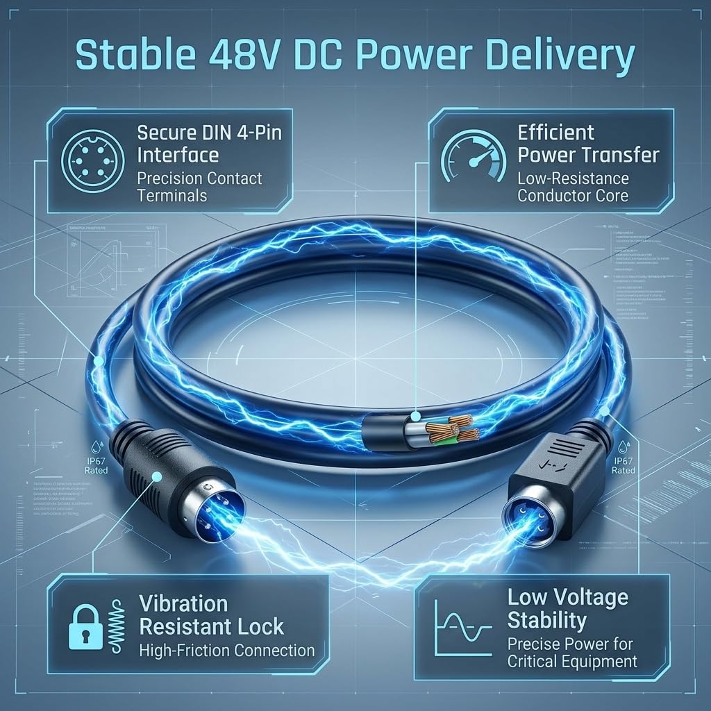 48V DIN 4-Pin Male to Female Waterproof Extension Cable, 1 Meter IP67 Power Cord for CCTV Camera & LED Lighting image 5