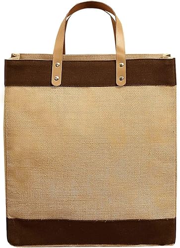 Miniatura 3 de Preferred Nation Kona - Bolsa de yute (juego de 2), arpillera con asas de cuero, extra ancha para comestibles, compras, playa, bolsa de salida,