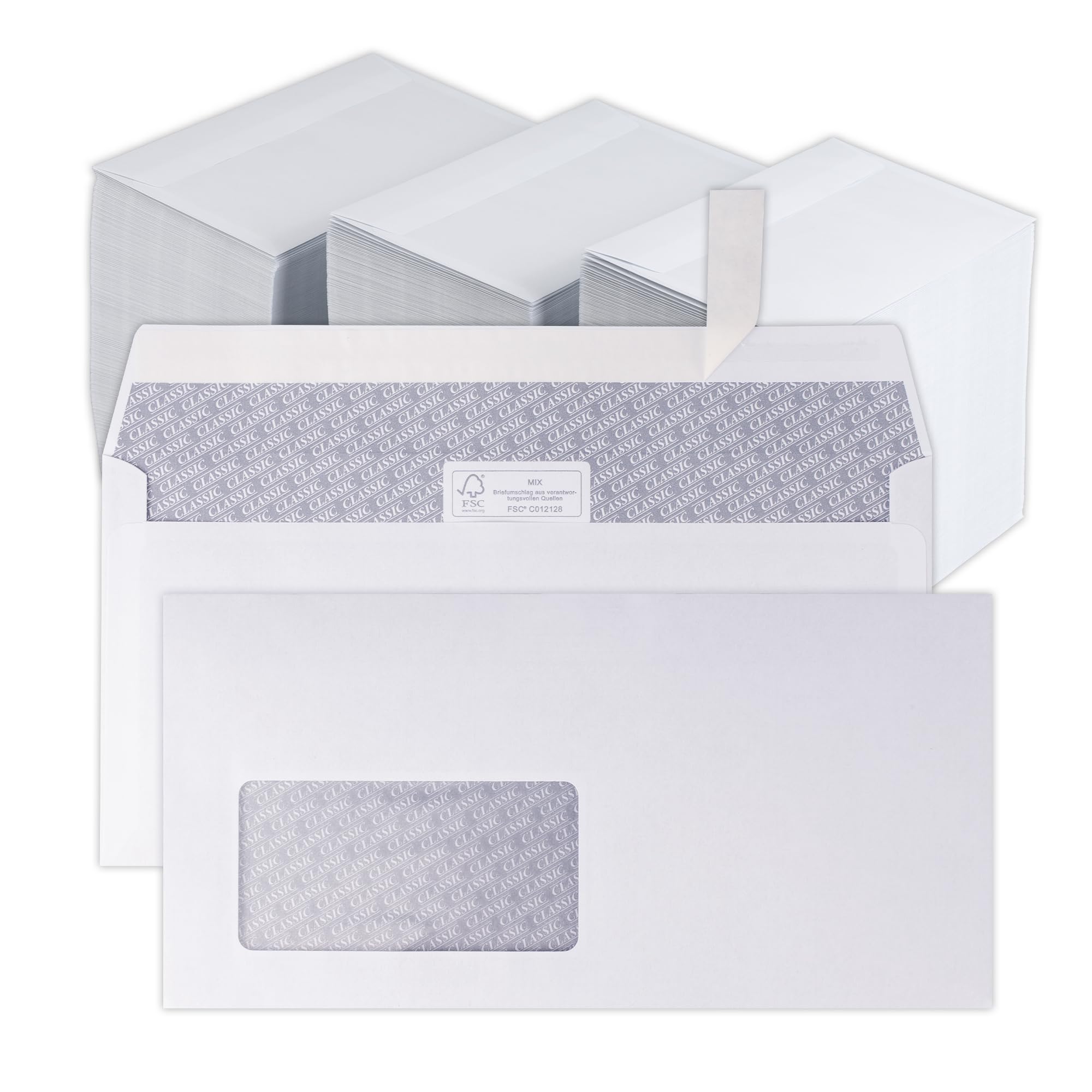 Lot de 1000 enveloppes à lettres, format DIN long - C5/6 avec fenêtre - Enveloppes blanches autocollantes - 110 x 220 mm