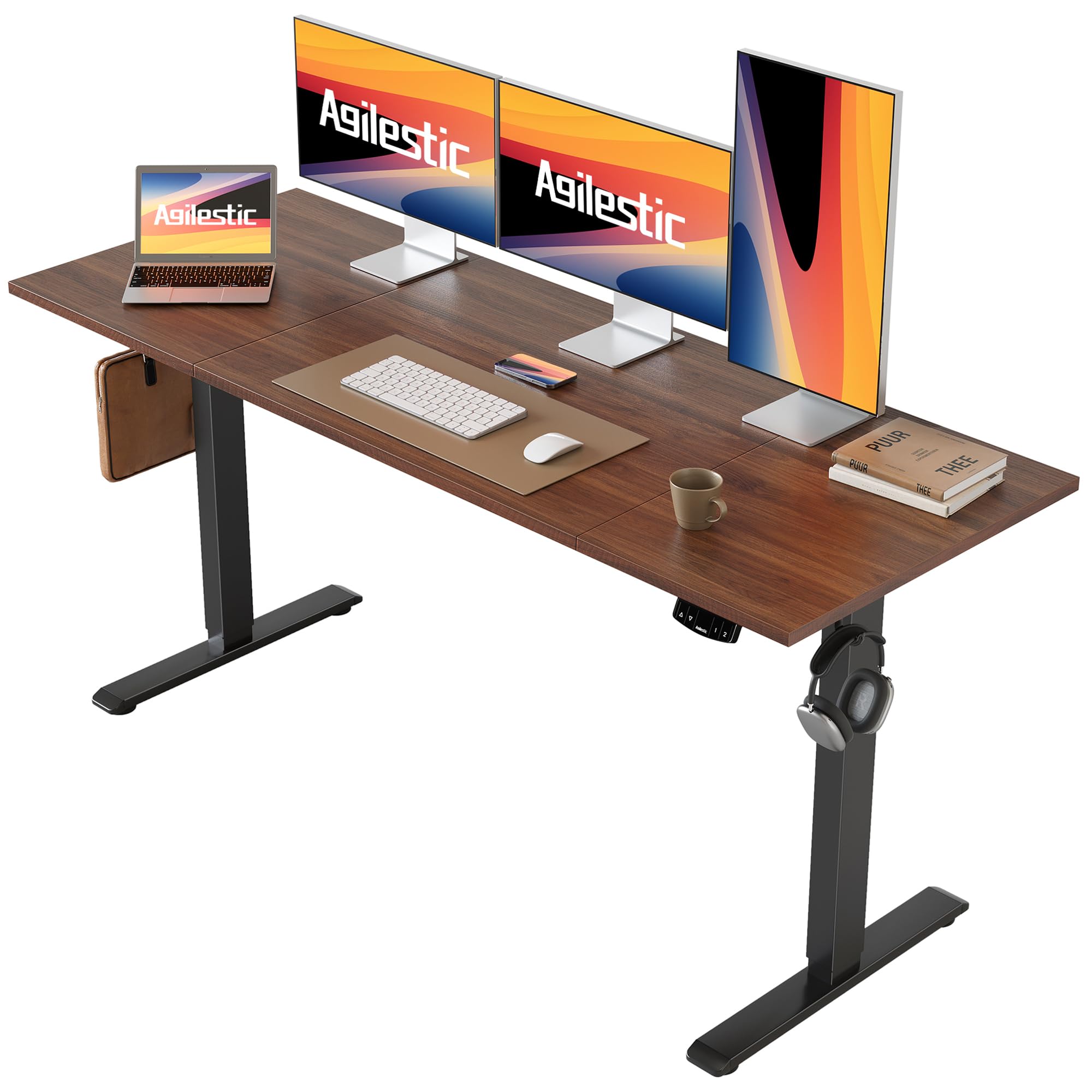 Agilestic 60*24 Inch Height Adjustable Electric Standing Desk, Dark Walnut