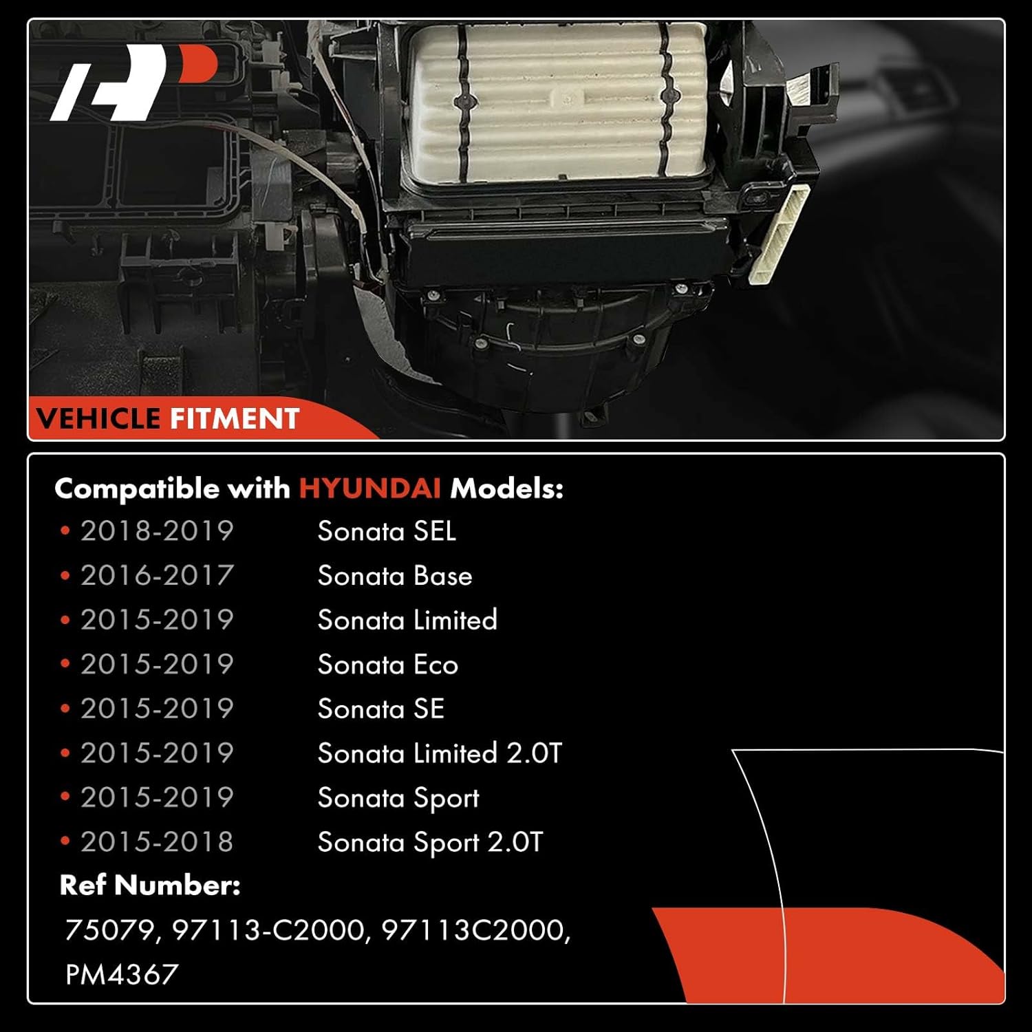 A-Premium HVAC Heater Blower Motor Assembly Compatible with Hyundai Vehicles - Sonata 2015 2016 2017 2018 2019, 1.6L 2.0L 2.4L - Front Side, Replace# 97113C2000